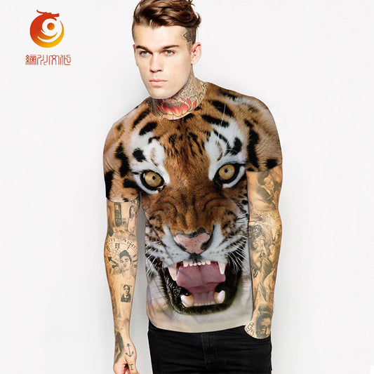 Tiger/Wolf/Cat/Monkey 3D Printed T Shirt Men Short Sleeve Bottoming Shirt Hip Hop T Shirt - Shopy Max
