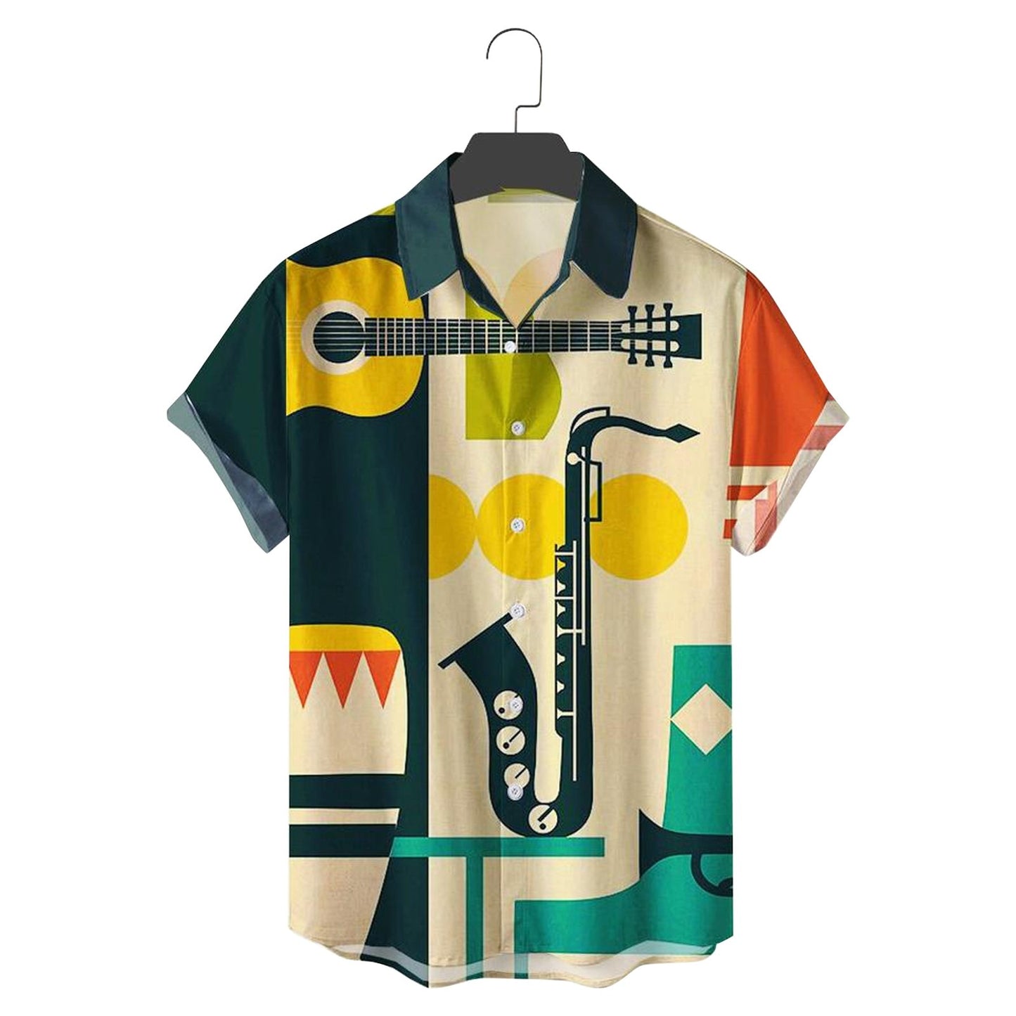 2022 Men's Shirts Men Hawaiian Casual One Button Shirts Musical