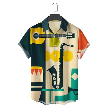 2022 Men's Shirts Men Hawaiian Casual One Button Shirts Musical