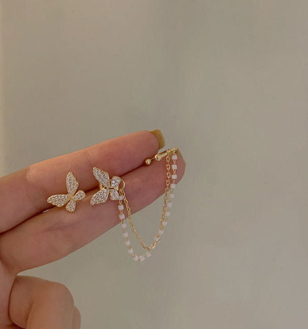 Korean Vintage Glossy Arc Bar Long Thread Tassel Drop Earrings for Women
