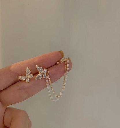 Korean Vintage Glossy Arc Bar Long Thread Tassel Drop Earrings for Women