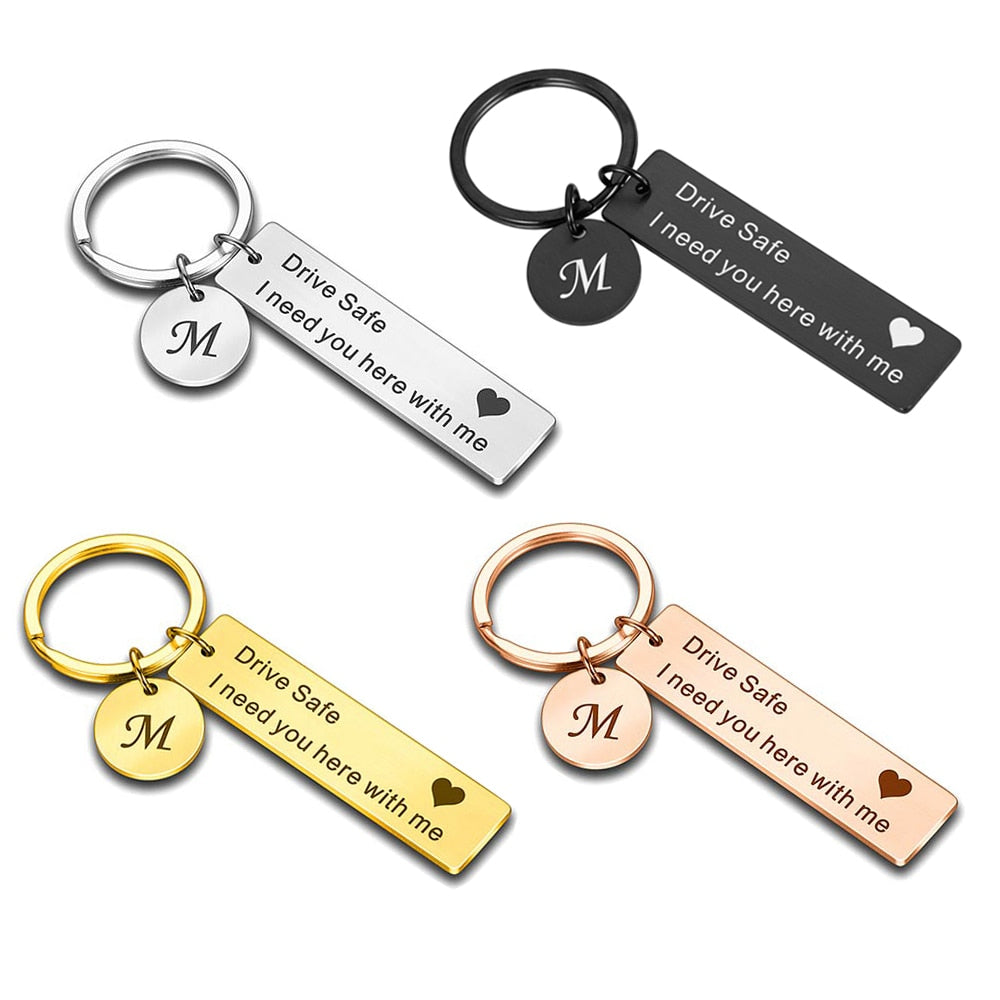 Drive Safe Keychain A-Z 26 Initials Lettering Men Women Boyfriend