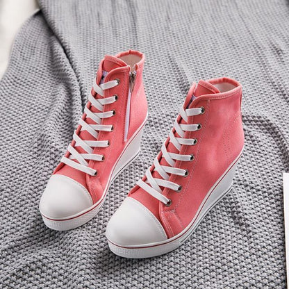 badge wedges high lacing casual elevator shoes femalesneakers women sport shoes