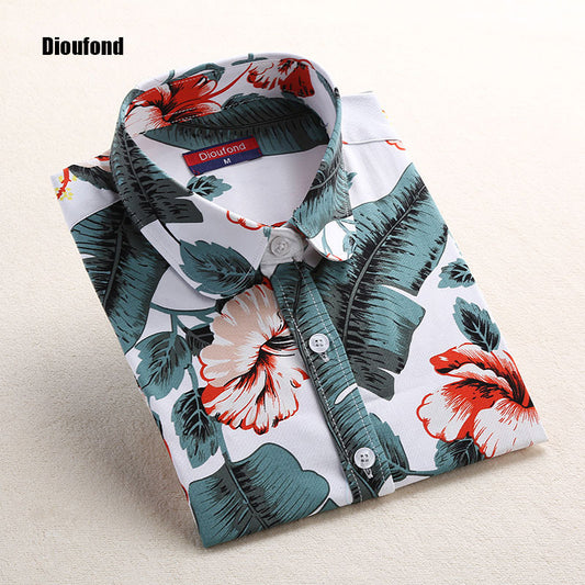 Dioufond Red Rose Shirt Print Women 2017 New Spring Cotton Long Sleeve Women Blouses Fashion