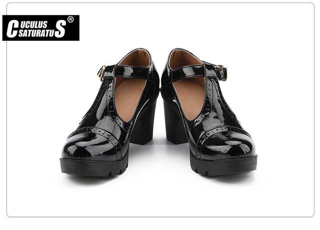 New fashion retro T belt square heel 5.5cm non-slip pumps spring wine red dress women shoes