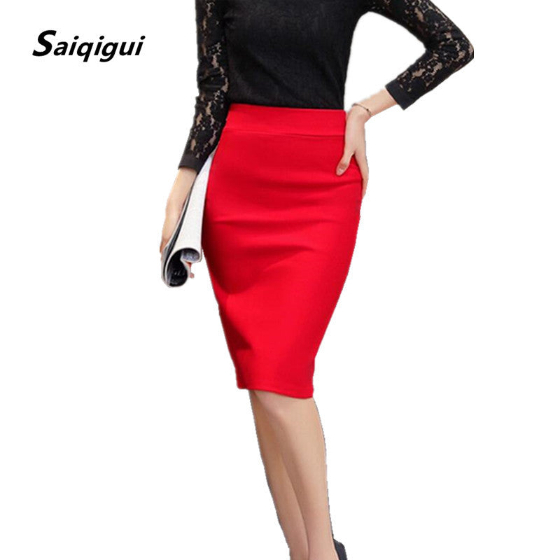 Saiqigui 2017 Summer Autumn women skirts plus size high waist work slim feminine pencil - Shopy Max