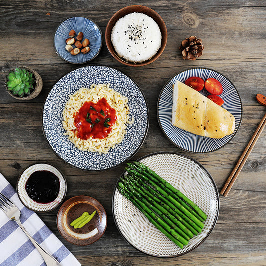 6pcs/set Japanese Traditional Style Ceramic Dinner Plates Porcelain Dishes Saucer plate Sushi plate Rice Noddle Bowl Dinnerware