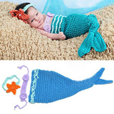Baby Crochet Mermaid Animal Costume Set Newborn Photo Props Infant Knitted Pearl Cocoon with Flower Headbands SG051