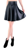 free shipping new high waist faux leather skater flare skirt mini skirt above knee solid color skirt S/M/L/XL - Shopy Max