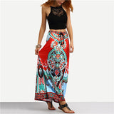 SheIn Long Maxi Skirt For Women New Arrival Ladies Multicolor Vintage Tribal Print - Shopy Max