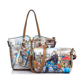 Realer Brand 3-Sets Printed Handbag Women Large Shoulder Bag High Quality PU Leather - Shopy Max