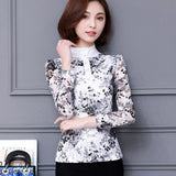 New 2017 Fashion Blusa Women Brand shirt Slim Pirnted shirt long-sleeved Female lace
