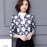 New 2017 Fashion Blusa Women Brand shirt Slim Pirnted shirt long-sleeved Female lace