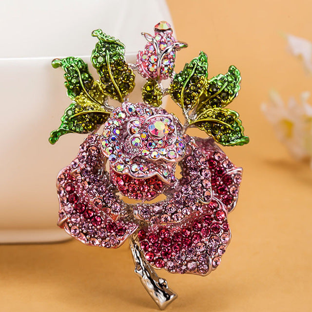 Four color Rose Flower brooch Women Best Wedding Accessories Esmalte