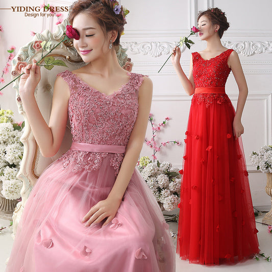 Pink Evening Dresses 2016 Sweet Flowers Appliques Tulle Party Dress Luxury Formal Robe De Soiree Longo - Shopy Max