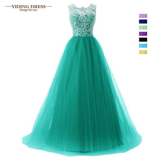 Green Lace A-line Formal Long Evening Dress Sleeveless Evening Party Dress 2016 - Shopy Max