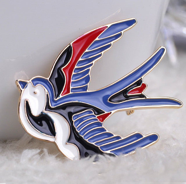 Cute Blue Bird Enamel Swallow Brooches Hijab Pins Up Metal Corsage Designer Wedding Shoulder