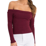 Smoves Sexy Off Shoulder Women Knitted Sweater Tops Autumn Winter Pullover Crop Tops