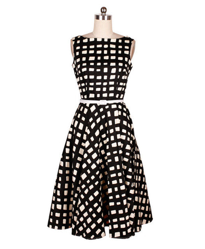 LANLAN Peony Print Floral Sleeveless 50s swing Dress with Belt 2017 Women