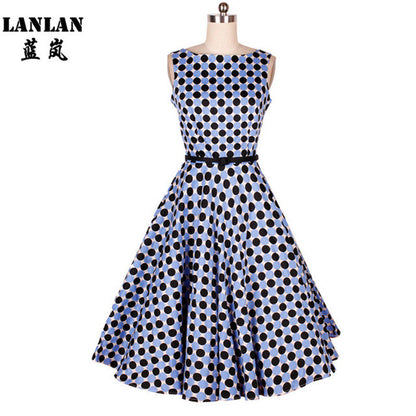LANLAN Peony Print Floral Sleeveless 50s swing Dress with Belt 2017 Women