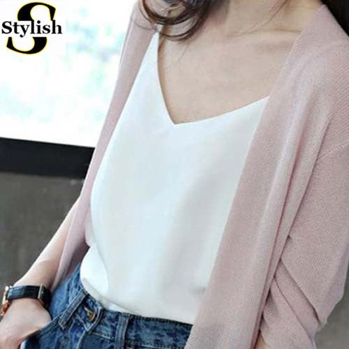 Chiffon Tank Top Women 2017 New Summer Sleeveless Shirt Sexy V-neck Cami Loose