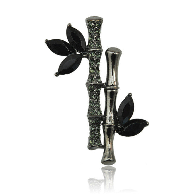Bamboo Zircon Brooch Pin Enamel Pins Badge Crystal Rhinestone Plant Lapel Women - Shopy Max