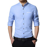 2016 New Fashion Casual Men Shirt Long Sleeve Stand Color Slim Fit Shirt