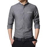 2016 New Fashion Casual Men Shirt Long Sleeve Stand Color Slim Fit Shirt