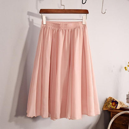 New Fashion Women's 23 Color High Waist Chiffon Pleated Midi Skirt 2017 Summer