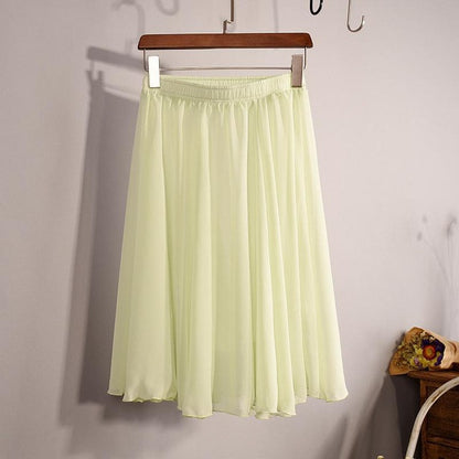 New Fashion Women's 23 Color High Waist Chiffon Pleated Midi Skirt 2017 Summer