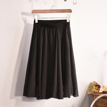 New Fashion Women's 23 Color High Waist Chiffon Pleated Midi Skirt 2017 Summer