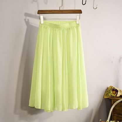 New Fashion Women's 23 Color High Waist Chiffon Pleated Midi Skirt 2017 Summer