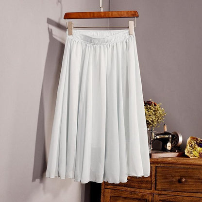 New Fashion Women's 23 Color High Waist Chiffon Pleated Midi Skirt 2017 Summer