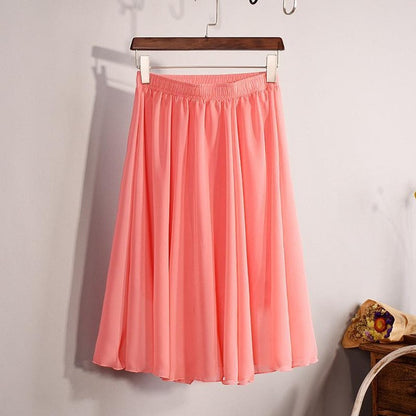 New Fashion Women's 23 Color High Waist Chiffon Pleated Midi Skirt 2017 Summer