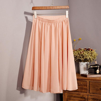 New Fashion Women's 23 Color High Waist Chiffon Pleated Midi Skirt 2017 Summer