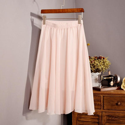 New Fashion Women's 23 Color High Waist Chiffon Pleated Midi Skirt 2017 Summer