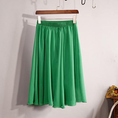 New Fashion Women's 23 Color High Waist Chiffon Pleated Midi Skirt 2017 Summer