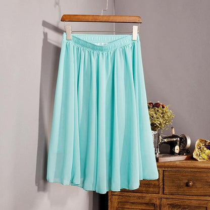 New Fashion Women's 23 Color High Waist Chiffon Pleated Midi Skirt 2017 Summer