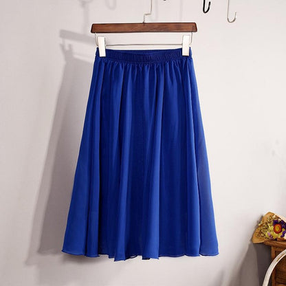 New Fashion Women's 23 Color High Waist Chiffon Pleated Midi Skirt 2017 Summer