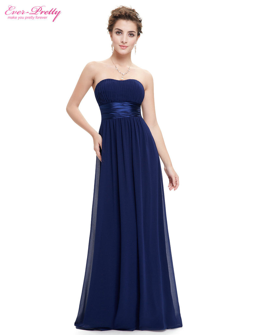 Evening Dresses Ever Pretty HE09955 Strapless Ruched Bust Black Chiffon Long - Shopy Max