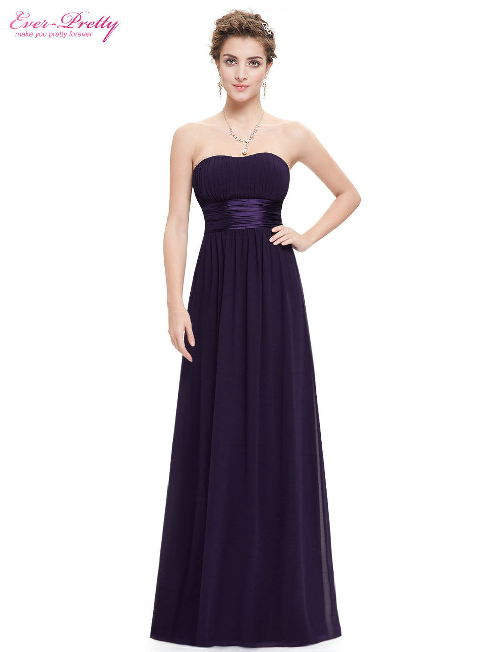 Evening Dresses Ever Pretty HE09955 Strapless Ruched Bust Black Chiffon Long - Shopy Max
