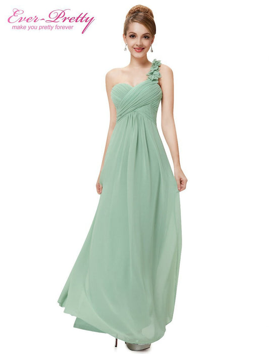 Long Evening Dresses 9768 Flowers One Shoulder Chiffon Padded New 2016 Fast Shipping New Arrival