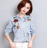 Merderheow New 2017 Spring Women's Embroidered Striped Blouses Shirts Female - Shopy Max