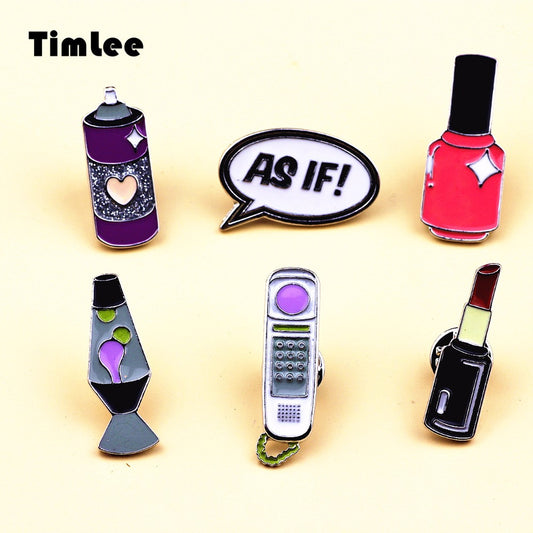 Timlee X248 Cartoon Letter AS IF Phone Lipstick Cute Metal Brooch Pins Button Pins - Shopy Max