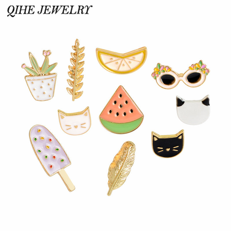 QIHE JEWELRY Cartoon Watermelon Lemon Cactus Cat Sunglasses Leaf Popsicles - Shopy Max