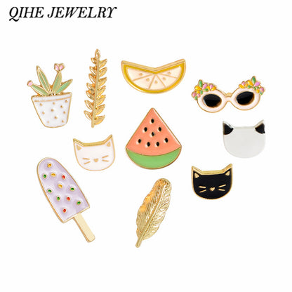QIHE JEWELRY Cartoon Watermelon Lemon Cactus Cat Sunglasses Leaf Popsicles - Shopy Max
