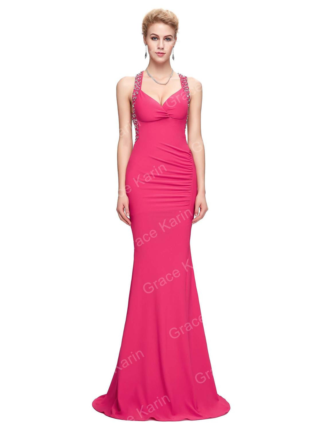 Grace Karin Sexy Mermaid Evening Dresses 2016 Backless Sequins Bodycon - Shopy Max