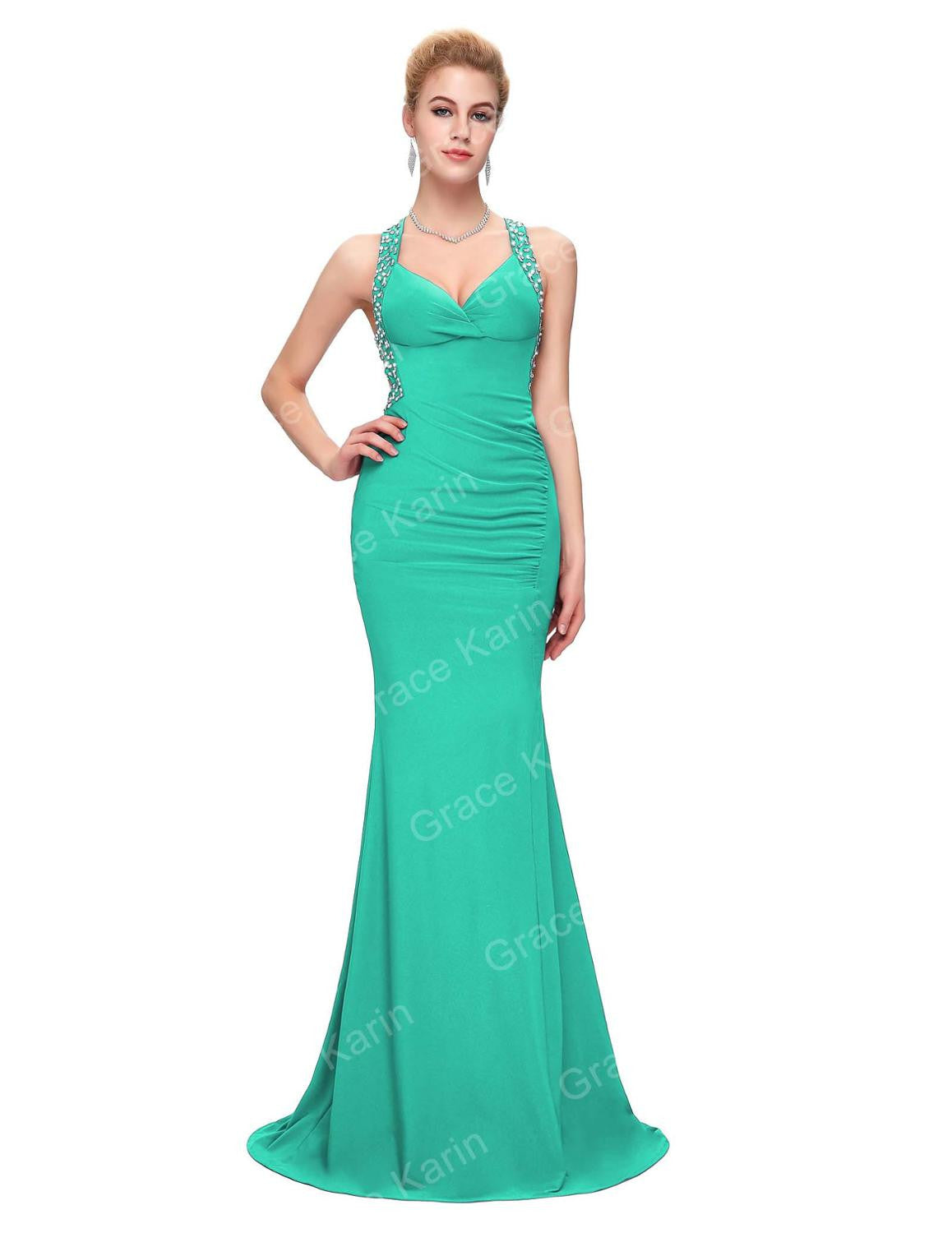 Grace Karin Sexy Mermaid Evening Dresses 2016 Backless Sequins Bodycon - Shopy Max