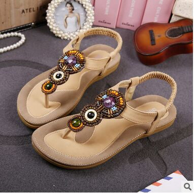 WEISE 2016 Bohemian Shoes Woman Diamond Comfortable Flat Women Sandals Rubber Hand-Beaded - Shopy Max