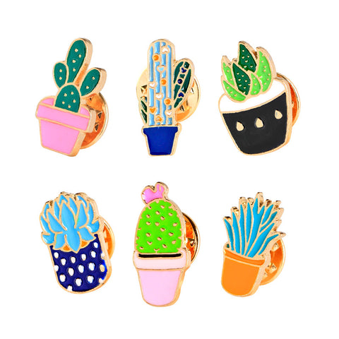 6 Pcs/set Colorful Enamel Pins Set Badge For Clothes Colorful Cartoon Brooches Succulents